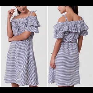 Loft Striped Off the Shoulder Midi Dress
